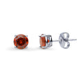 Solitaire CZ Stud Earrings in Sterling Silver 1.6ct, Garnet Color