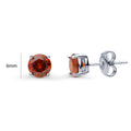 Front view of Solitaire CZ Stud Earrings in Sterling Silver 1.6ct, Garnet Color