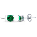 Front view of Solitaire CZ Stud Earrings in Sterling Silver 1.6ct, Emerald Color