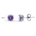 Front view of Solitaire CZ Stud Earrings in Sterling Silver 1.6ct, Amethyst Color