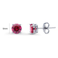 Front view of Solitaire CZ Stud Earrings in Sterling Silver 1.6ct, Ruby Color