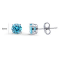 Front view of Solitaire CZ Stud Earrings in Sterling Silver 1.6ct, Aquamarine Color