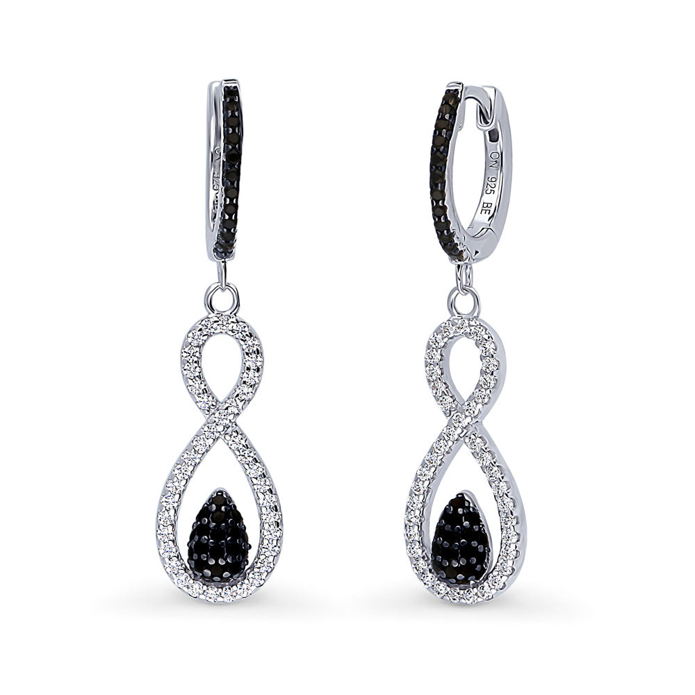 Black and White Woven CZ Dangle Earrings in Sterling Silver