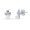 Leaf Imitation Pearl Set in Sterling Silver, Rhodium Plated