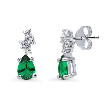Cluster Simulated Emerald CZ Stud Earrings in Sterling Silver