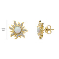 Front view of Sun Sunburst Simulated Opal CZ Stud Earrings in Sterling Silver, Yellow Gold Flashed