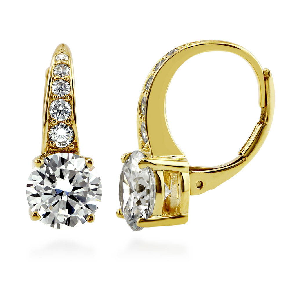 CZ Leverback Earrings in Sterling Silver