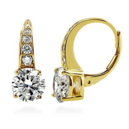 CZ Leverback Earrings in Gold Flashed Sterling Silver, 2 Pairs