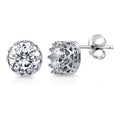 Solitaire 1.6ct Crown Set CZ Stud Earrings in Sterling Silver, Rhodium Plated