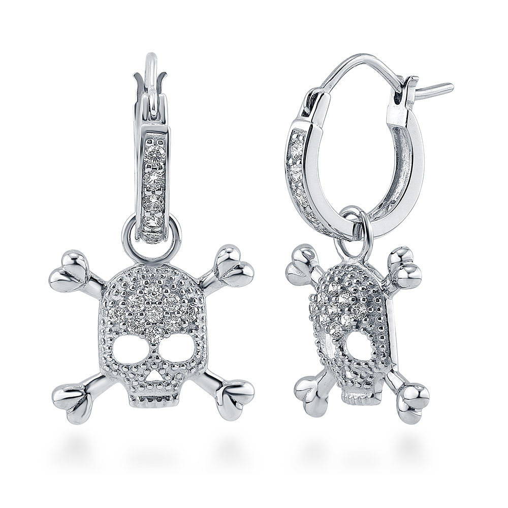 Skull Bones CZ Earrings in Sterling Silver, 1 of 6