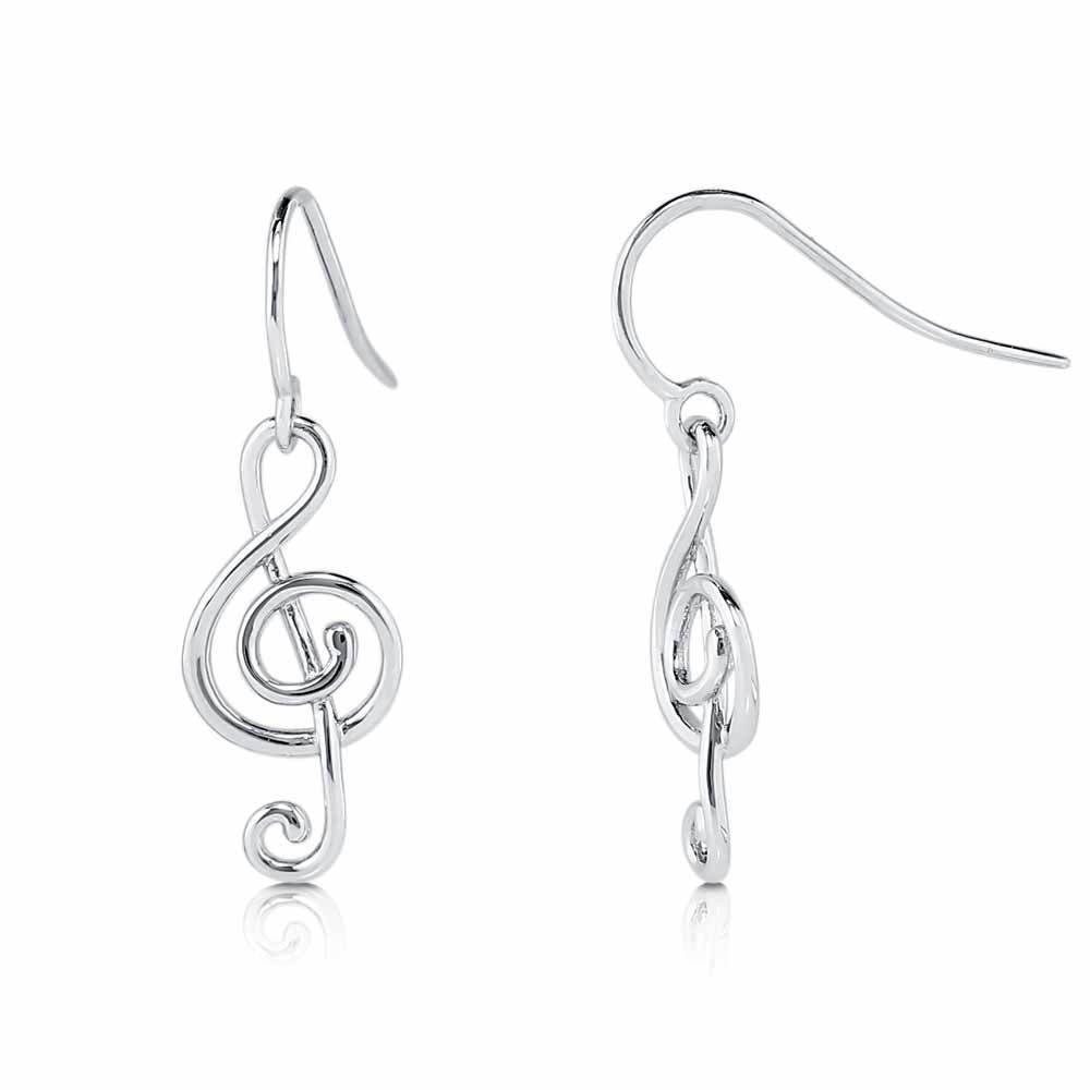 Treble Clef Music Note Necklace and Earrings Set in Sterling Silver