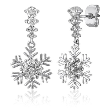 Snowflake CZ Dangle Earrings in Sterling Silver
