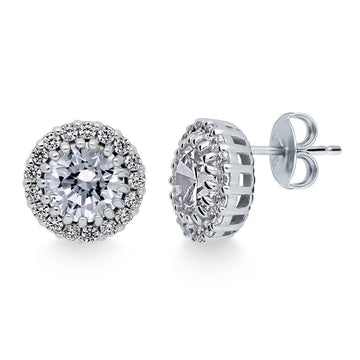 Halo Round CZ Stud Earrings in Sterling Silver