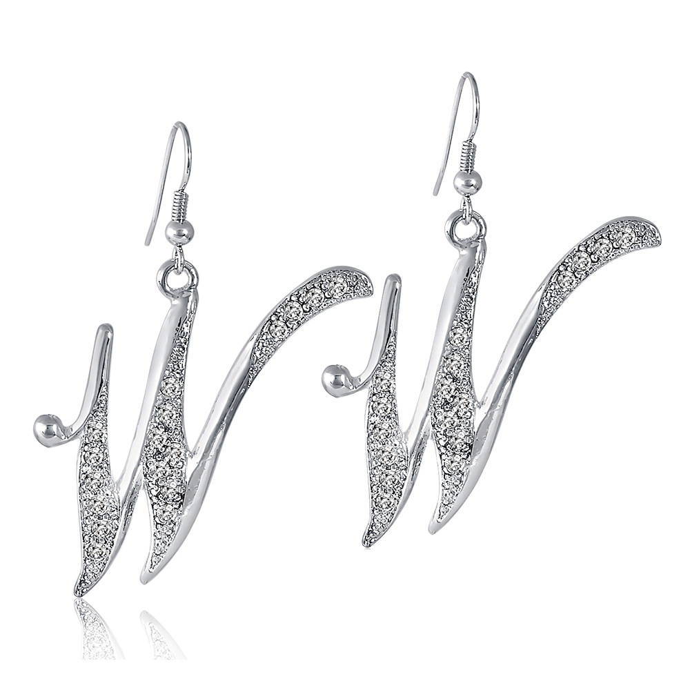 Initial Letter Fish Hook Dangle Earrings, W