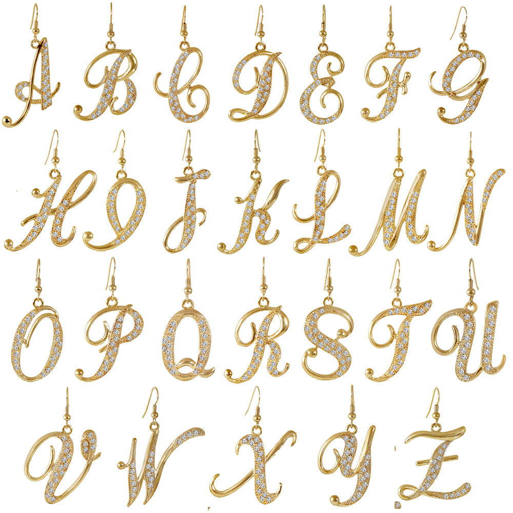 Gold-Tone Initial Letter Fish Hook Dangle Earrings #E633