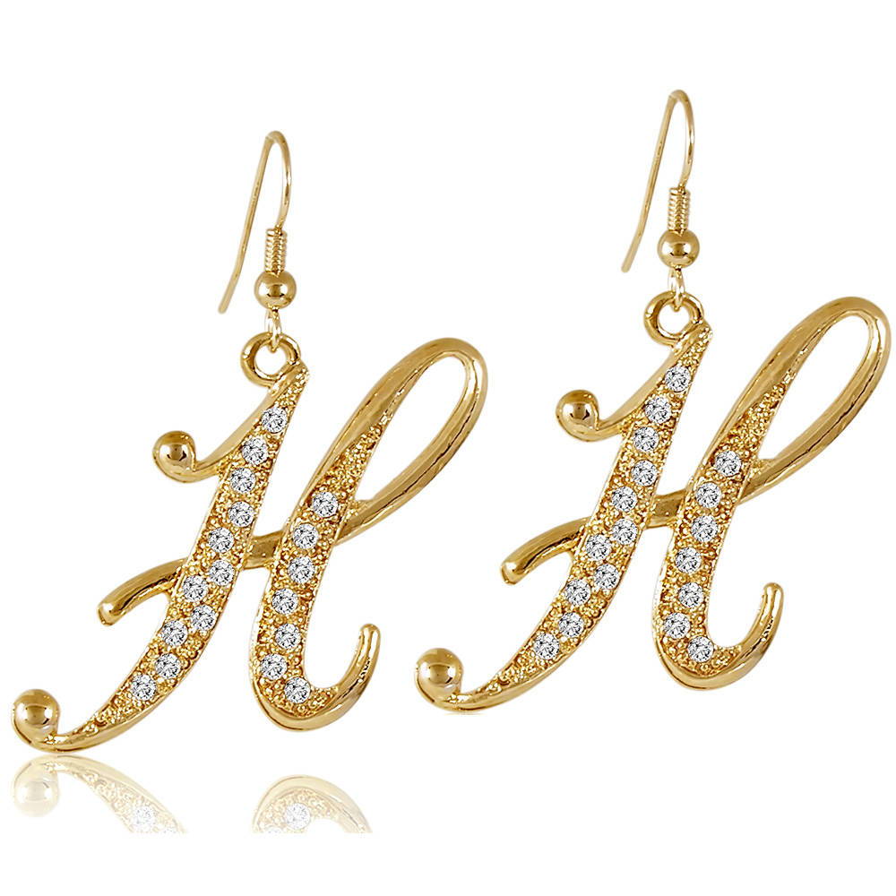 Initial Letter Fish Hook Dangle Earrings in Gold-Tone