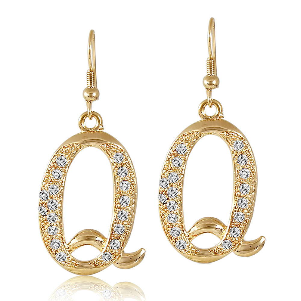 Initial Letter Fish Hook Earrings Gold-Tone, Q