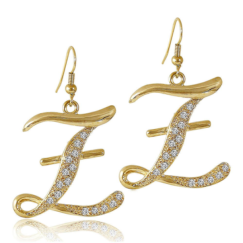Initial Letter Fish Hook Earrings Gold-Tone, Z