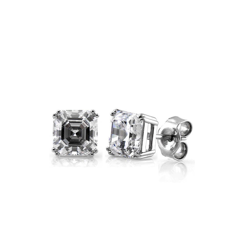 Solitaire Asscher CZ Necklace and Earrings Set in Sterling Silver