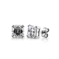 Solitaire Asscher CZ Stud Earrings in Sterling Silver, 7mm