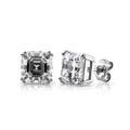 Solitaire Asscher CZ Stud Earrings in Sterling Silver, 8mm