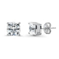 Solitaire Cushion CZ Stud Earrings in Sterling Silver, 7mm