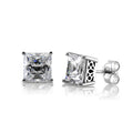 Solitaire Princess CZ Stud Earrings in Sterling Silver, 8mm