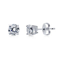 Solitaire CZ Stud Earrings in Sterling Silver, 6mm