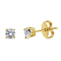 Solitaire CZ Stud Earrings in Gold Flashed Sterling Silver, 4mm