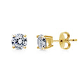 Solitaire CZ Stud Earrings in Gold Flashed Sterling Silver, 6mm