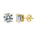 Solitaire CZ Stud Earrings in Gold Flashed Sterling Silver, 8mm