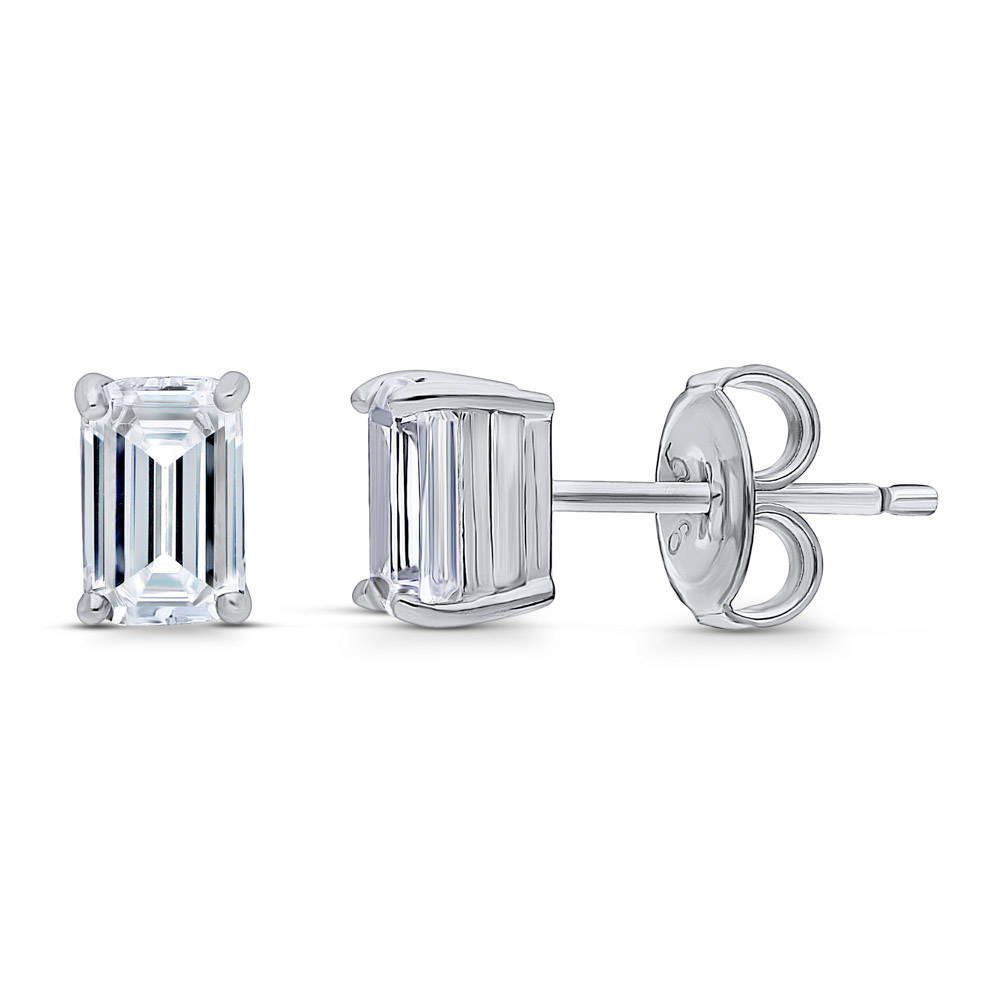 Solitaire Emerald Cut CZ Stud Earrings in Sterling Silver