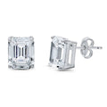 Solitaire Emerald Cut CZ Stud Earrings in Sterling Silver, 9mm x 7mm