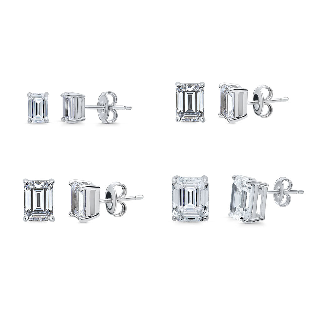 Solitaire Emerald Cut CZ Stud Earrings in Sterling Silver