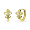 Fleur De Lis CZ Small Huggie Earrings in Sterling Silver 0.5 inch, Yellow Gold Flashed