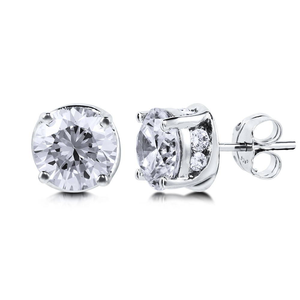 Solitaire 2ct Round CZ Stud Earrings in Sterling Silver