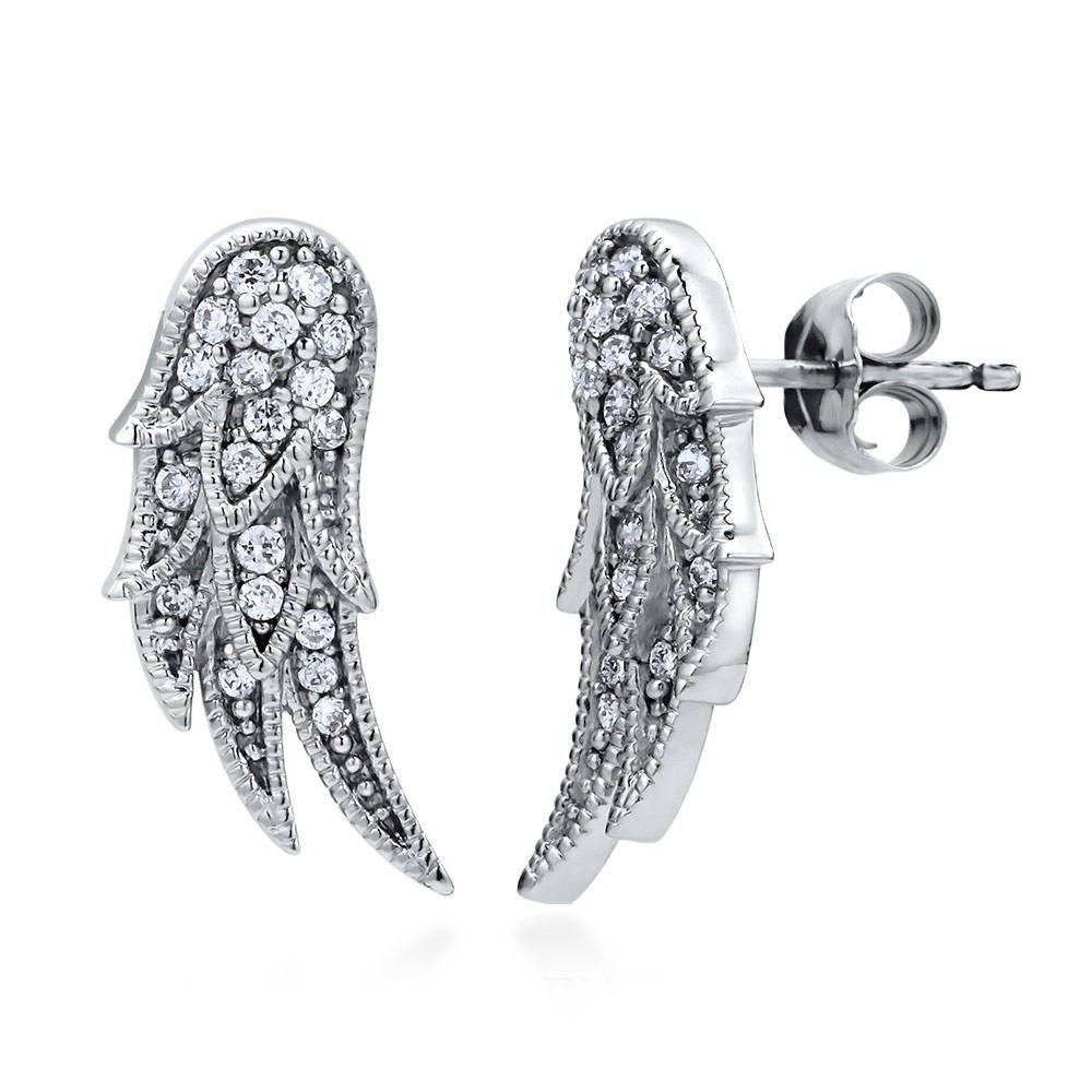 Angel Wings CZ Stud Earrings in Sterling Silver, 1 of 3