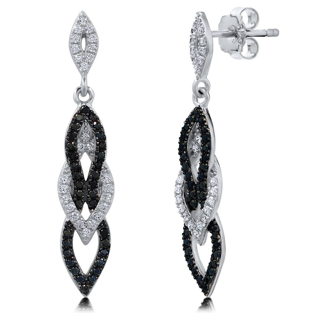 Black and White CZ Dangle Earrings in Sterling Silver