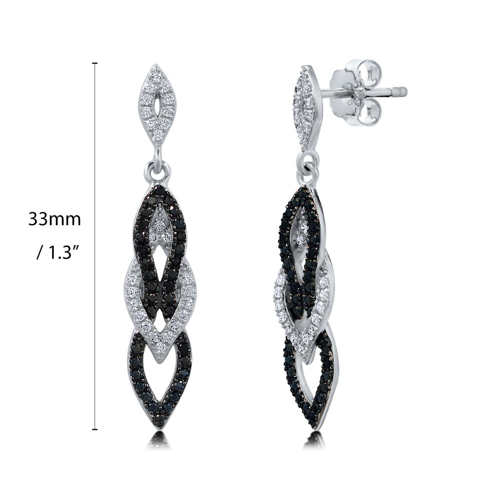 Black and White CZ Dangle Earrings in Sterling Silver