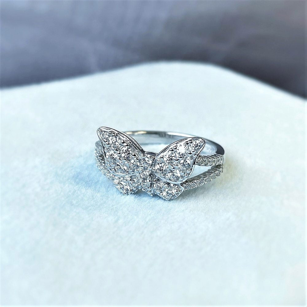 Flatlay view of Butterfly CZ Ring in Sterling Silver, 10 of 10