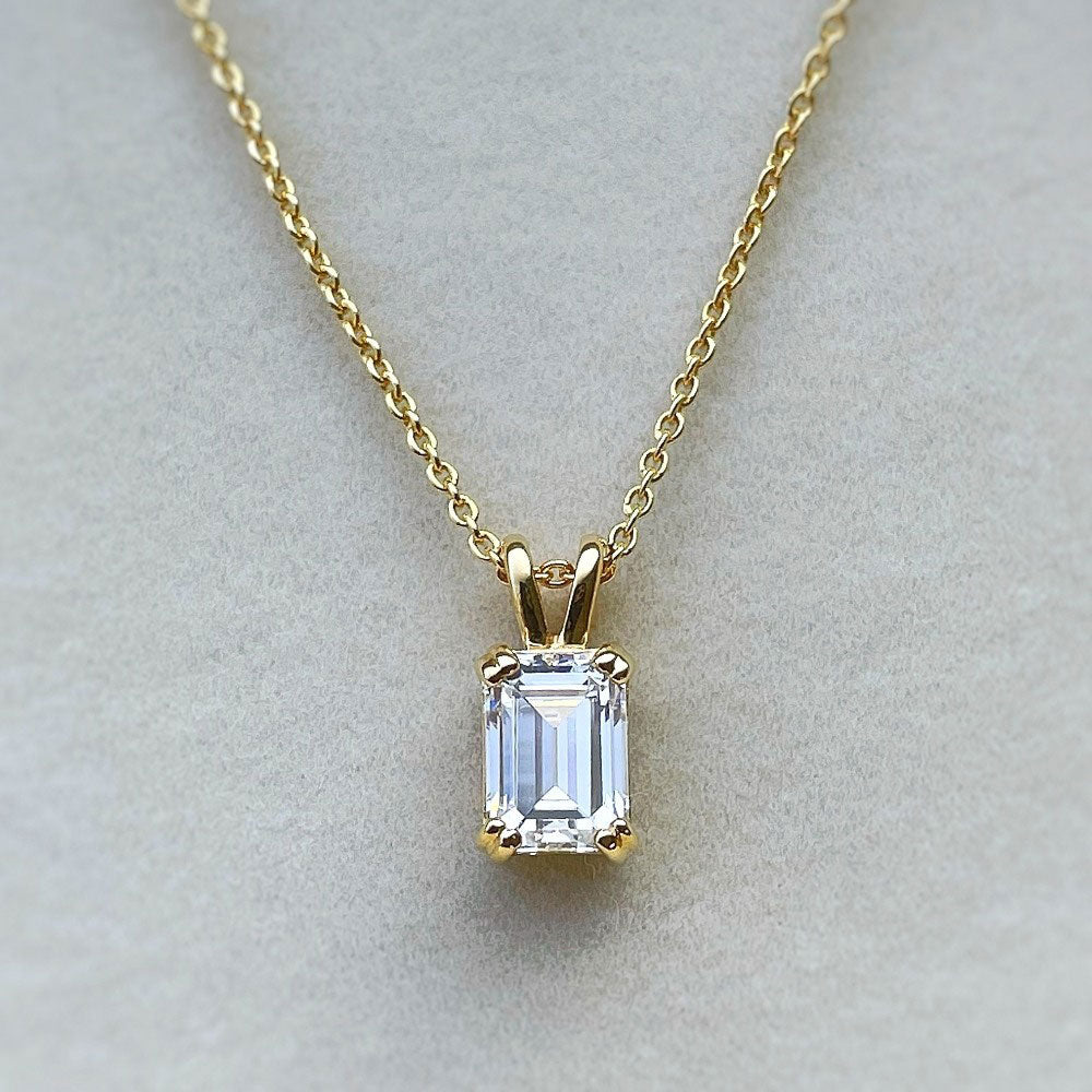 Solitaire 1ct Emerald Cut CZ Necklace in Gold Flashed Sterling Silver