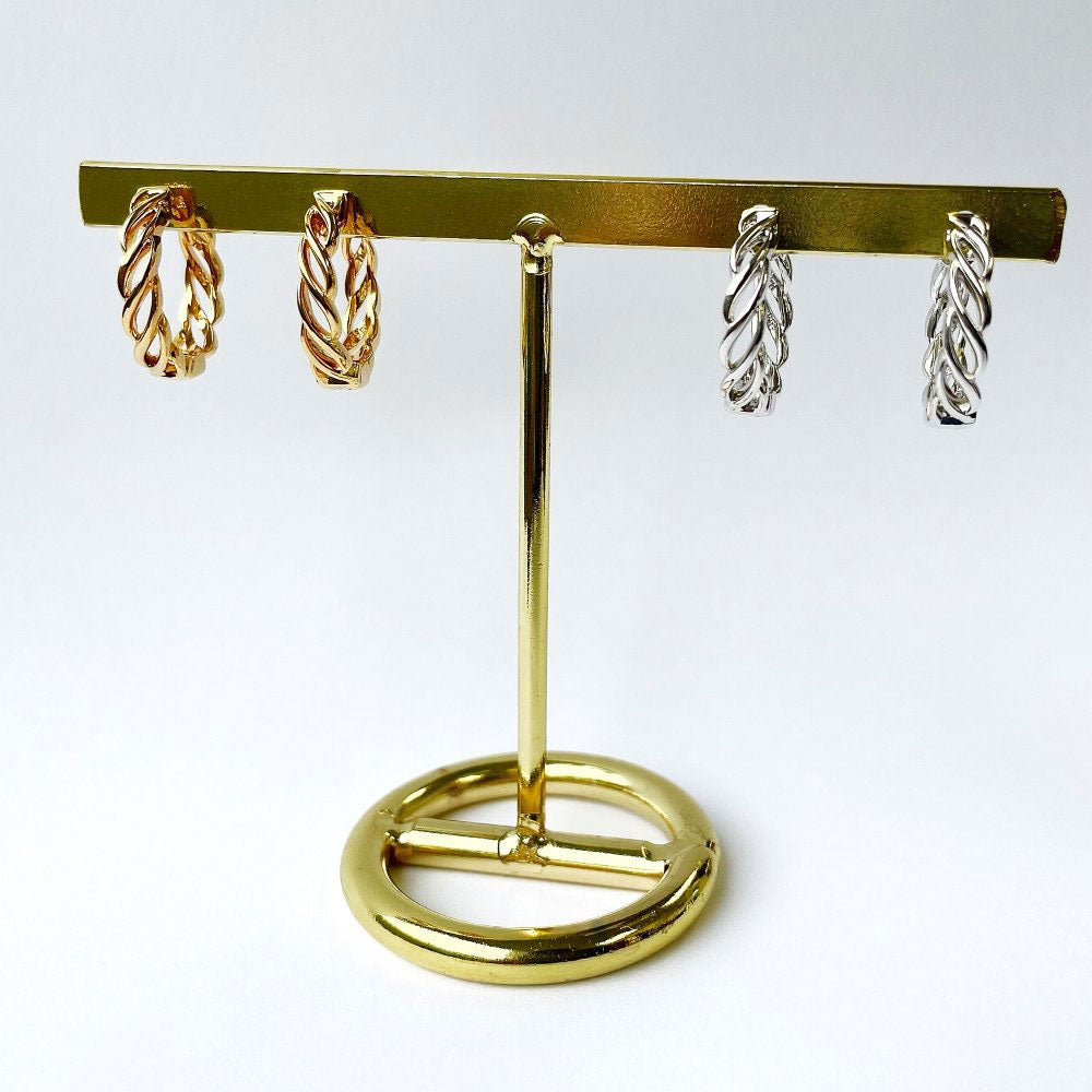 Flatlay view of Woven Small Hoop Earrings in Sterling Silver 0.7 inch