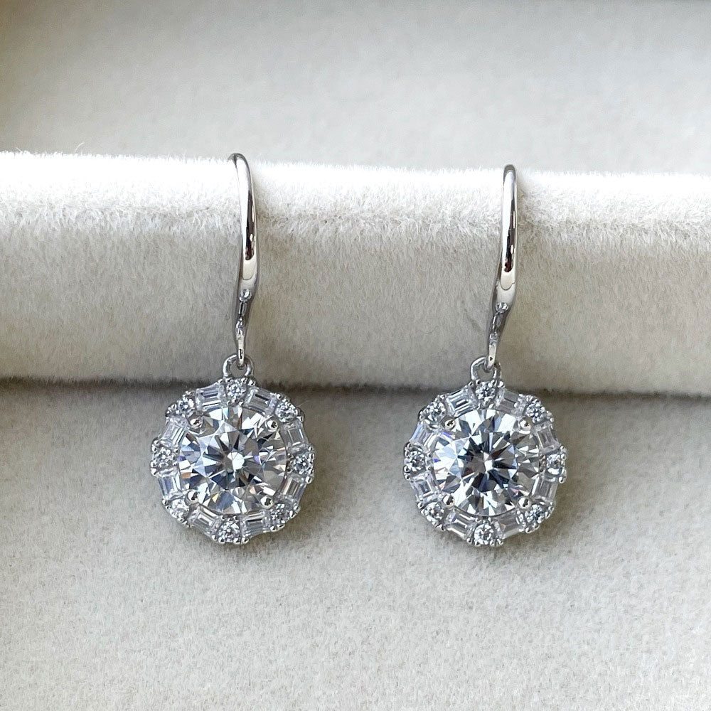 Flatlay view of Halo Art Deco CZ Fish Hook Earrings in Sterling Silver, 5 of 5