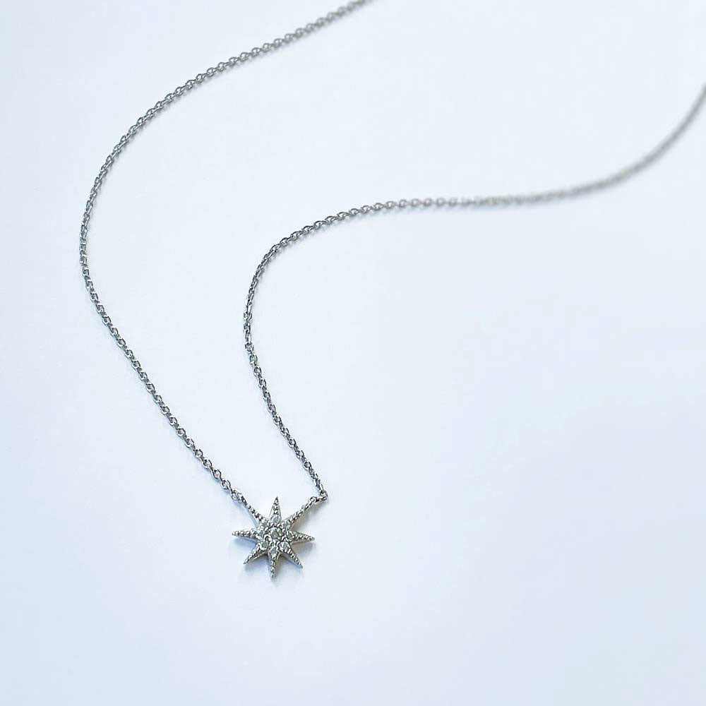 Starburst CZ Pendant Necklace in Sterling Silver