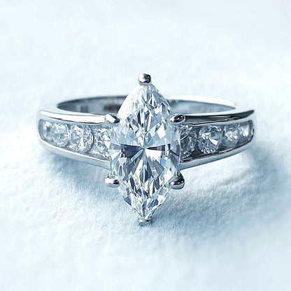 Solitaire 1.6ct Marquise CZ Ring Set in Sterling Silver