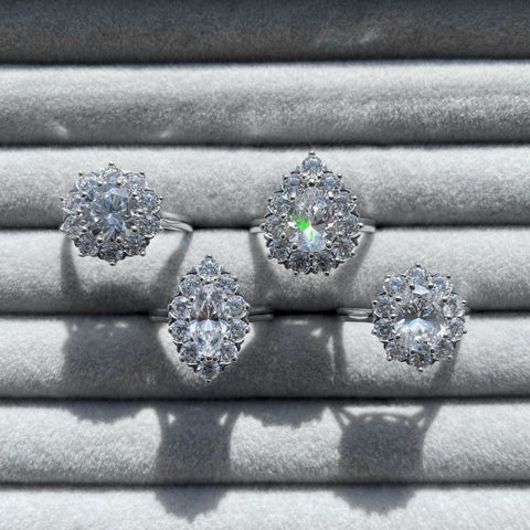 Image Contain: Flower Ring, Halo Ring, Navette Ring