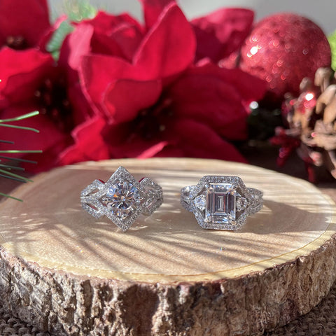 Image Contain: 3-Stone Split Shank Ring, Halo Split Shank Ring