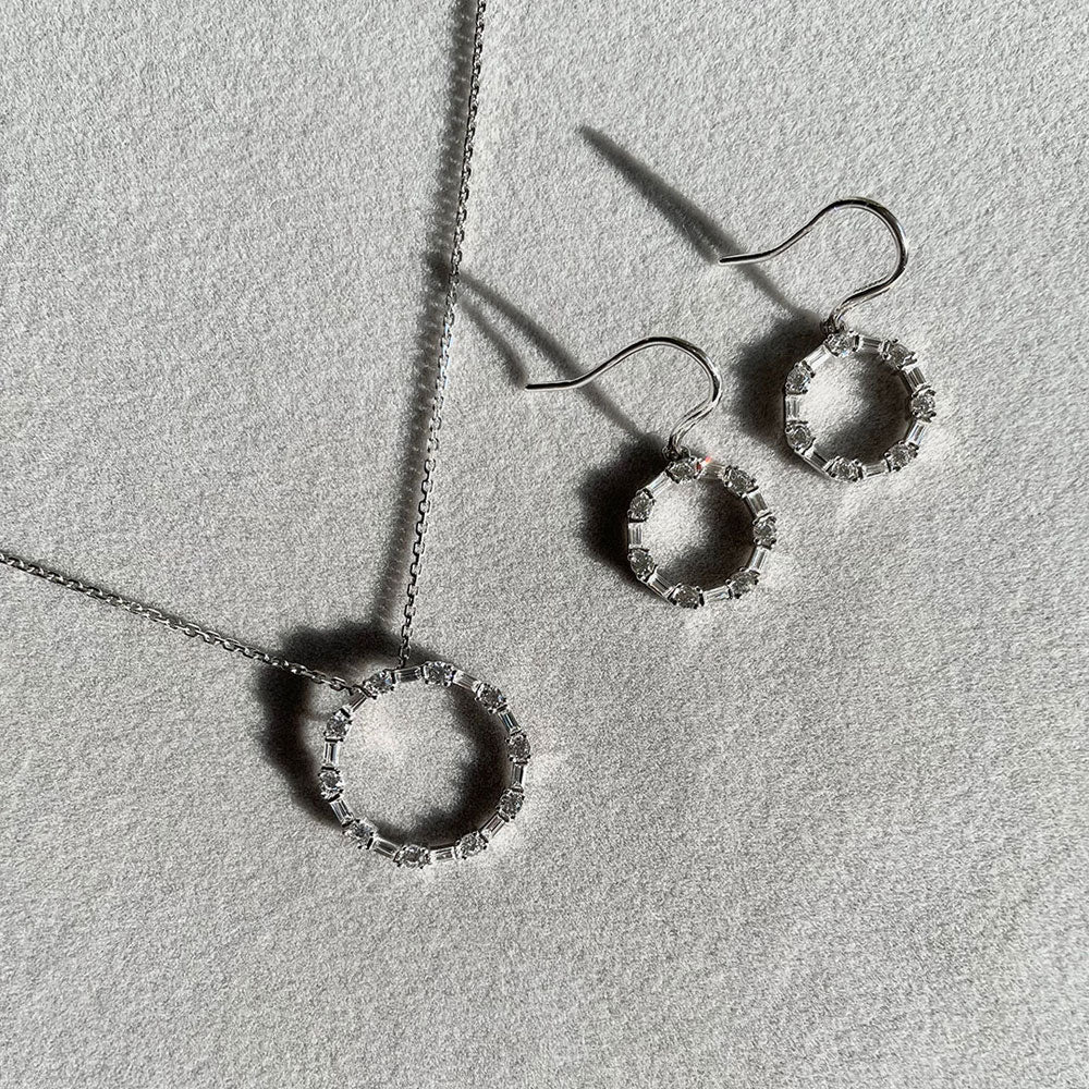 Image Contain: Open Circle Dangle Earrings, Open Circle Pendant Necklace