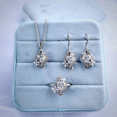 Image Contain: Heart Dangle Earrings, Heart Pendant Necklace, Heart Ring