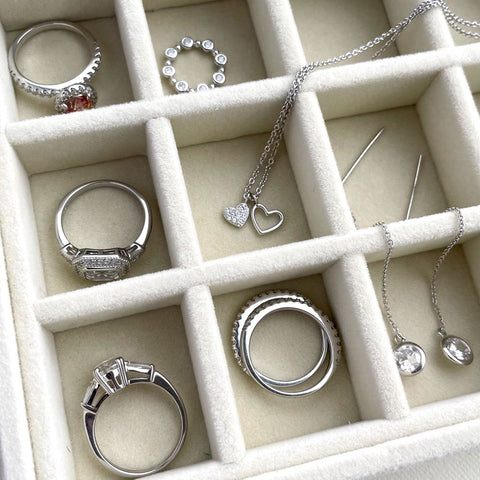 Image Contain: Halo Ring, Heart Pendant Necklace, Threader Earrings